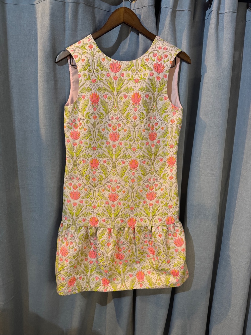 Pinko Pink and Green Floral Jacquard Drop-Waist Dress